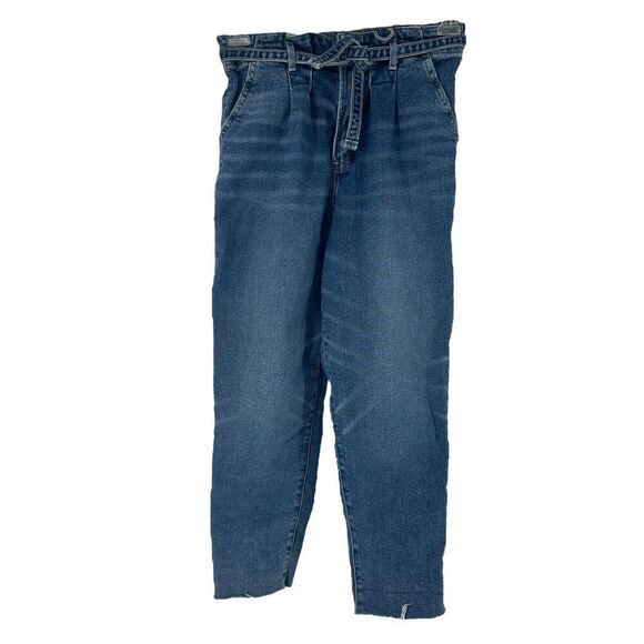 Hollister Ultra High Rise Mom Jeans Belted Paper Bag Size 29 Waist Short 9S Blue - Picture 1 of 9